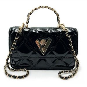 Valentino Orlandi Black Glossy Mini Crossbody Luxury Handbag. NWT $349 V-3019